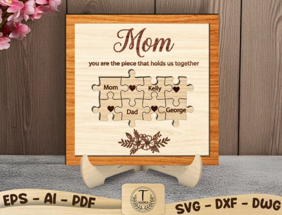 Family Puzzle Name Sign Laser Cut SVG for Mother S Day