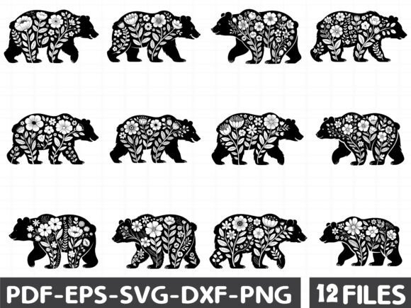 Floral Polar Bear Stencil SVG: Modern Graphics for Editorial Use