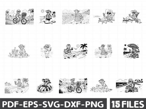 Funny Summer Grandma Clipart for Graphics and Illustrations