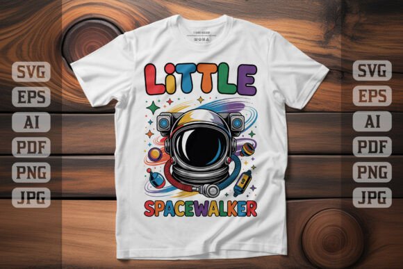Little Spacewalker Cute Astronaut Theme Graphics & T-Shirt Designs