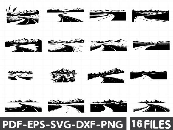 Sugarcane, Rural Road Field Silhouette: Essential Graphics and Illustrations