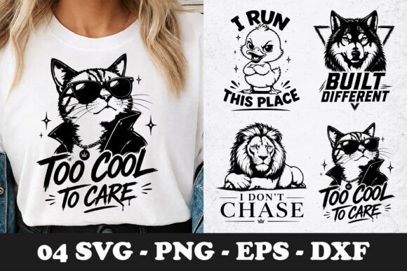 Too Cool to Care Cat SVG Funny Animal Graphics and Illustrations